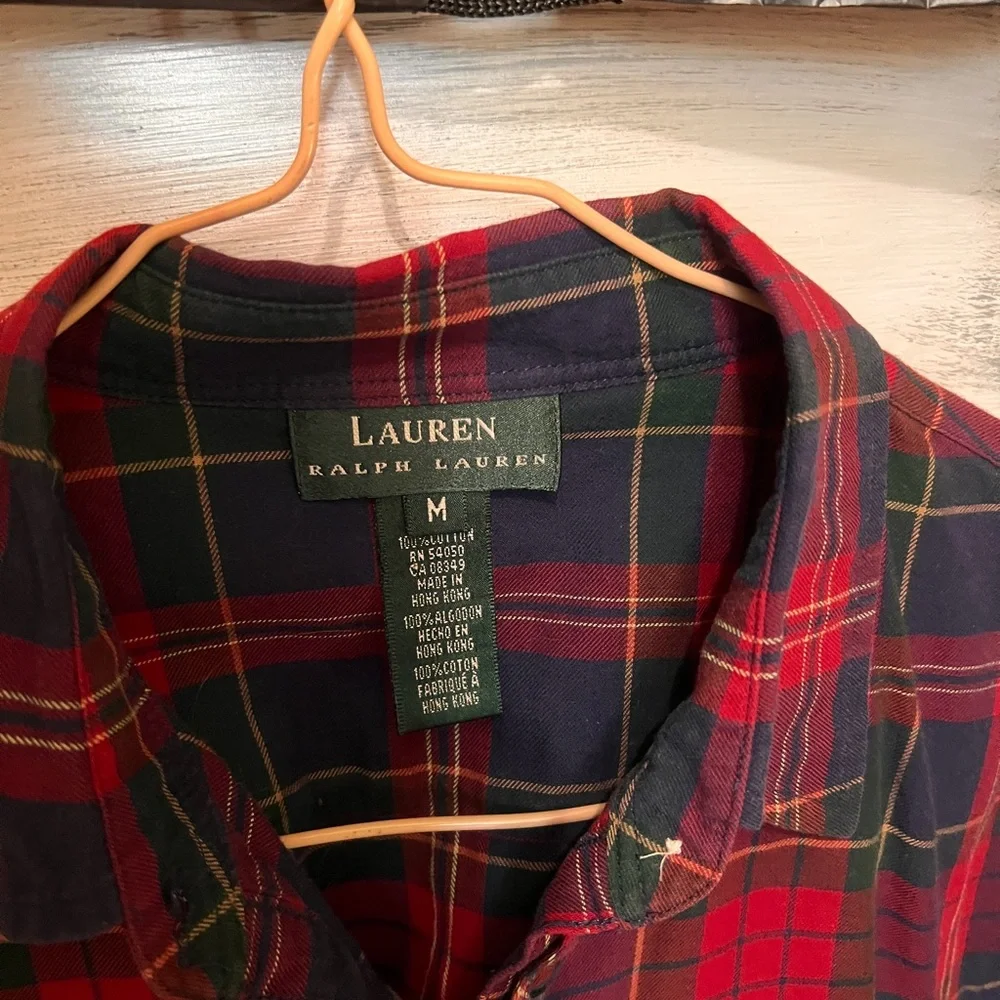 Women’s Ralph Lauren Ruffle Red and Green Plaid Shirt - Picture 3 of 3